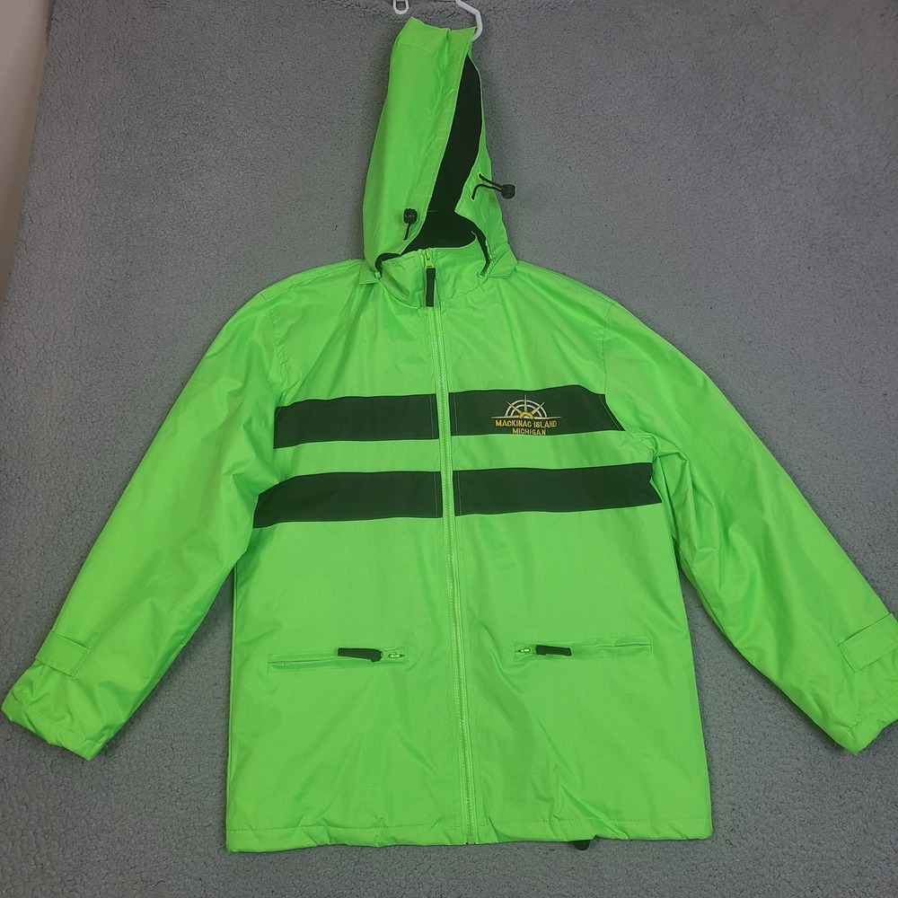 The Bear Trading Mackinac Island Michigan Bright Green Hooded Jacket Mens Medium